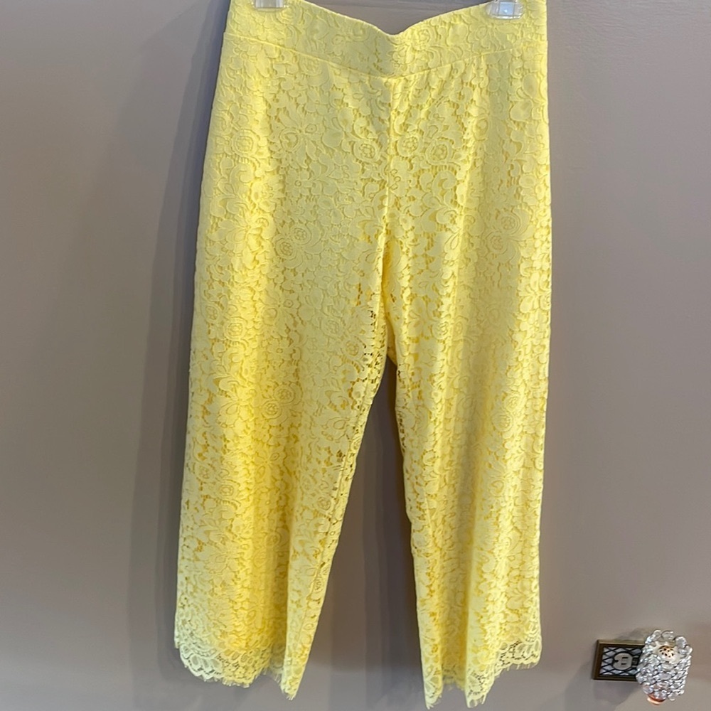 Isaac Mizrahi palazzo pull on lace wide leg pants yellow LP